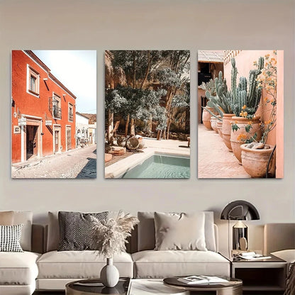 3pcs Vibrant Cactus & Desert Modern Style Metal Print Ready to Hang Art