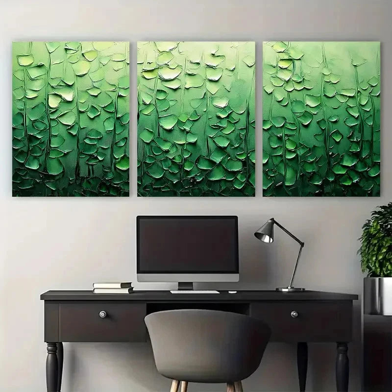 3pcs Green Abstract Textured Nature Forest Metal Print Ready to Hang Art