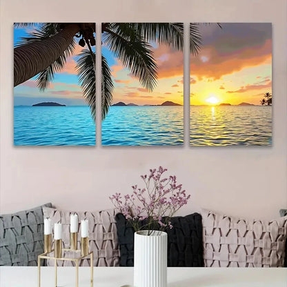 3pcs Ocean Waves & Island Silhouette Metal Print Ready to Hang Art