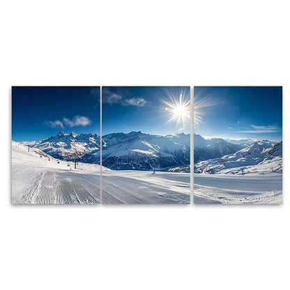 3pcs Andermatt Ski Mountain Switzerland Wall Art Set Canvas Framed 50x70cm - High Quality Print 100% Australian Made Wall Canvas Ready to Hang
