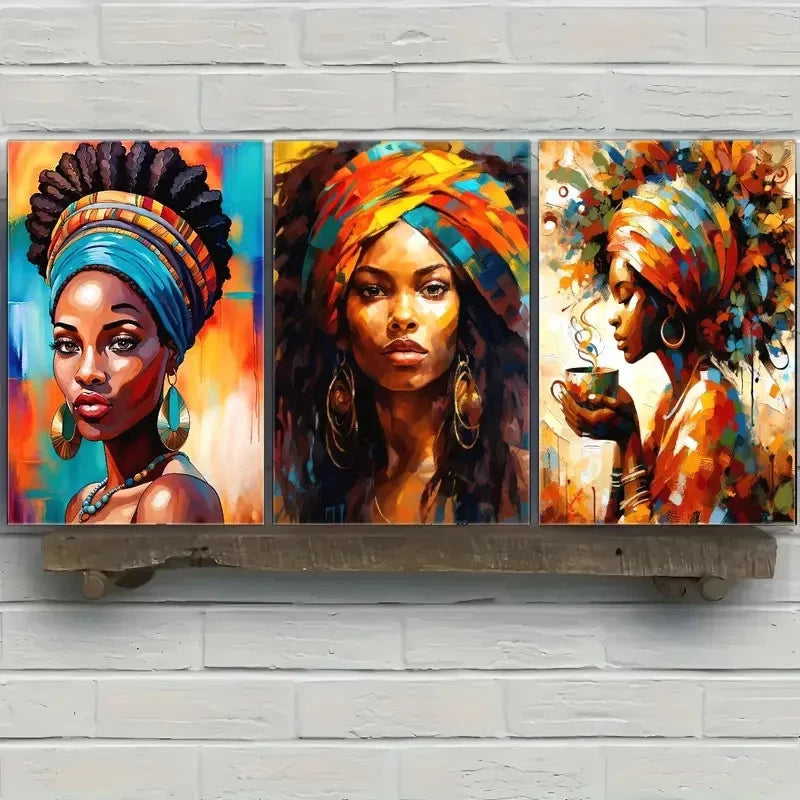 3pcs Black Light Beige Women'S Portrait Art Metal Print Ready to Hang Art