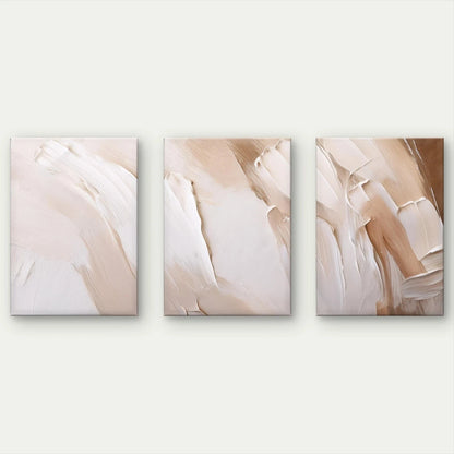 3pcs Modern Minimalist Beige and White Textured Wall Art Set Canvas Framed 50x70cm - High Quality Print 100% Australian Made Wall Canvas Ready to Hang