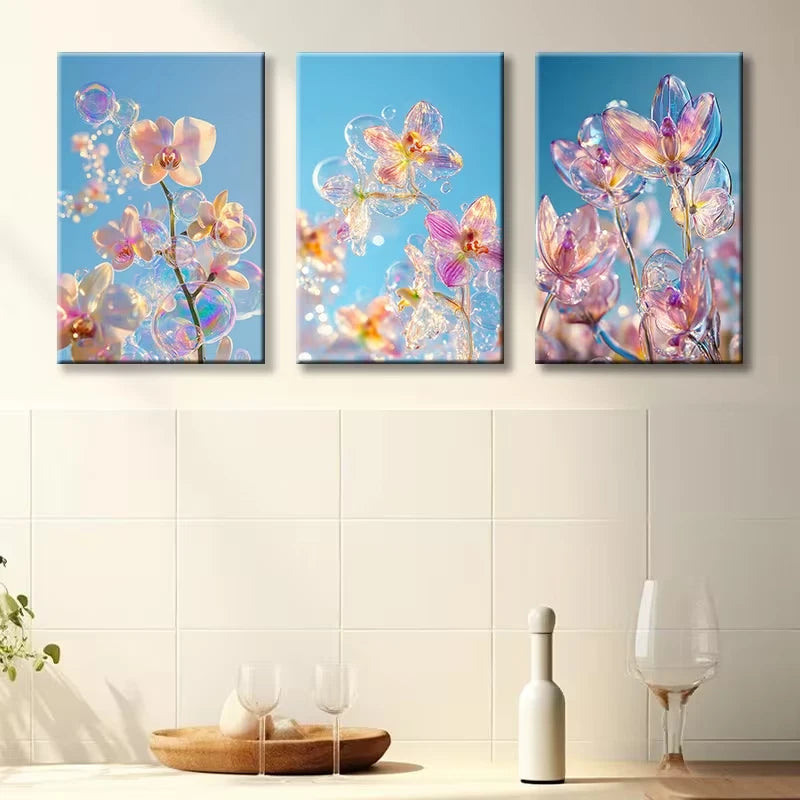 3pcs Flowers under the Sky View Wall Art Set Canvas Framed 60x90cm - High Quality Print 100% Australian Made Wall Canvas Ready to Hang