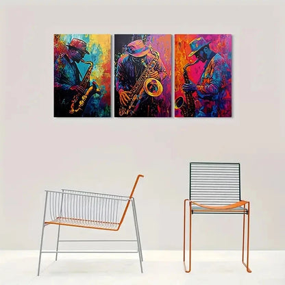3pcs Abstract Jazz Musician Colorful Saxophone Metal Print Ready to Hang Art
