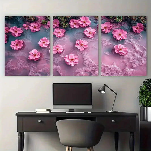 3pcs Aerial Senegal's Pink Lac Rose Scenic Metal Print Ready to Hang Art