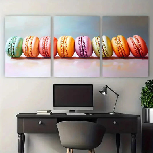 3pcs Vibrant Macaroons Food Illustration Metal Print Ready to Hang Art
