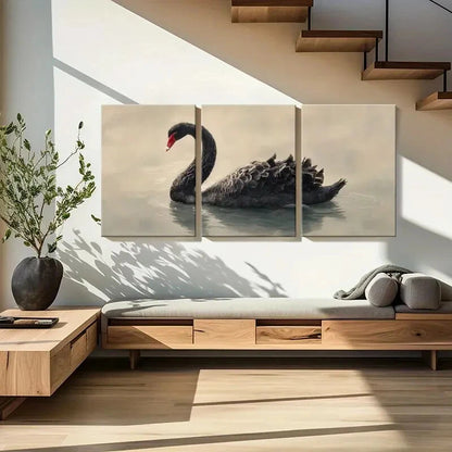 3pcs Black Swan Elegant Waterfowl Nature Wildlife Metal Print Ready to Hang Art