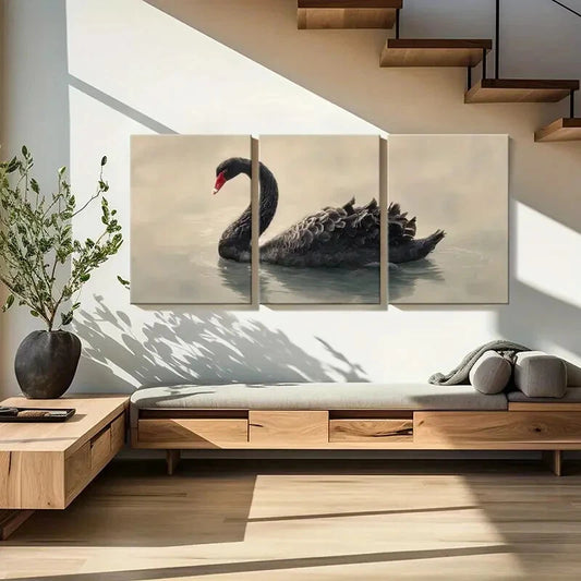 3pcs Black Swan Elegant Waterfowl Nature Wildlife Metal Print Ready to Hang Art