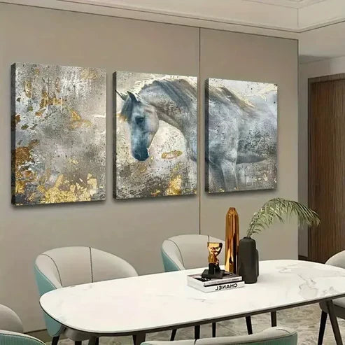 3pcs White Horse Abstract Painting Canvas Framed 60x90cm - High Quality Print 100% Australian Made Wall Canvas Ready to Hang