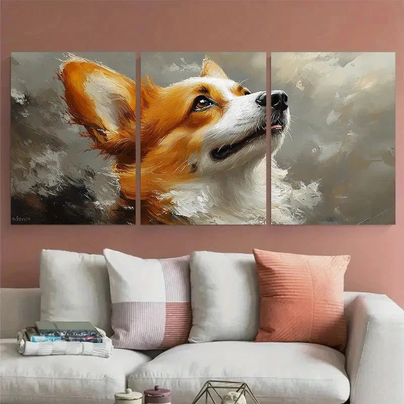 3pcs Corgi Painting Dog Portrait Design Wall Art Set Canvas Framed 60x90cm - High Quality Print 100% Australian Made Wall Canvas Ready to Hang