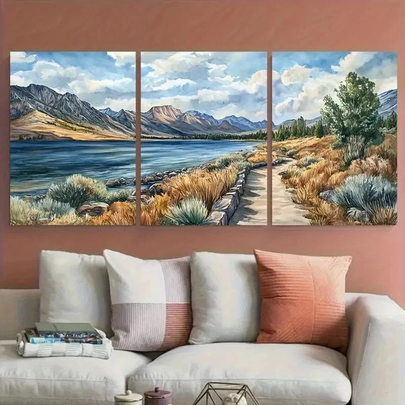 3pcs Walker Lake Travel Vivid Scenic Nevada Wall Art Set Canvas Framed 40x60cm - High Quality Print 100% Australian Made Wall Canvas Ready to Hang