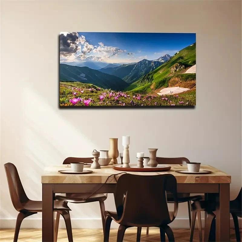 Spring Season High Mountain Wall Art Canvas Office Home Room Framed 120x60cm