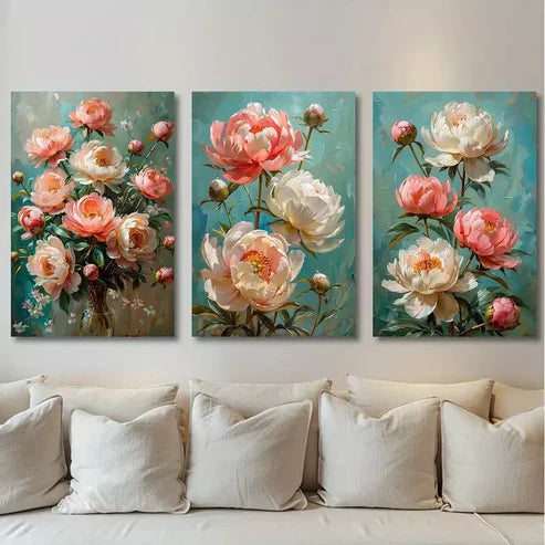 3pcs Peony Blossom Canvas Framed 60x90cm - High Quality Print 100% Australian Made Wall Canvas Ready to Hang