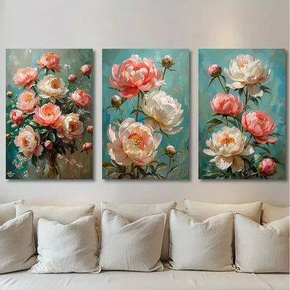 3pcs Peony Blossom Canvas Framed 60x90cm - High Quality Print 100% Australian Made Wall Canvas Ready to Hang