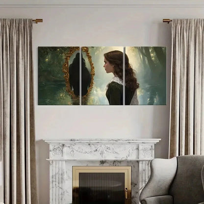 3pcs Artistic Mirror Reflection Woman Silhouette Metal Print Ready to Hang Art