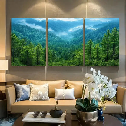 3pcs Emerald Green Forest Landscape Metal Print Ready to Hang Art