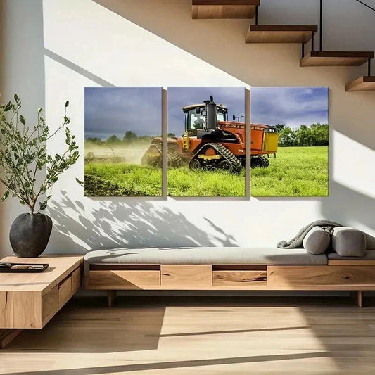 3pcs Extra Large Modern Tractor Pasture Wall Art Set Canvas Framed 40x60cm - High Quality Print 100% Australian Made Wall Canvas Ready to Hang