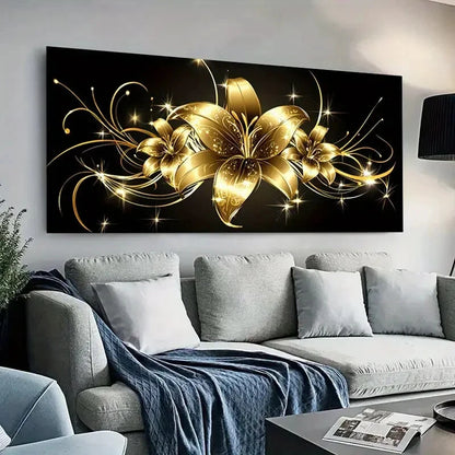 Black & Golden Floral Lil wall canvas office home room framed 120x60cm - Bella Home Decor