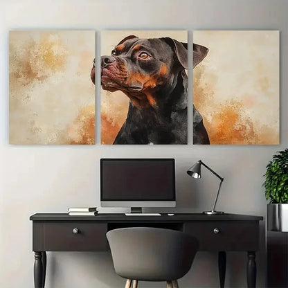 3pcs Brown & Black Pitbull Dog Illustration Metal Print Ready to Hang Art
