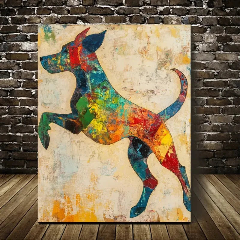 Beautiful Abstract Art Running Dog Painting 40x60cm Metal Print Ready to Hang
