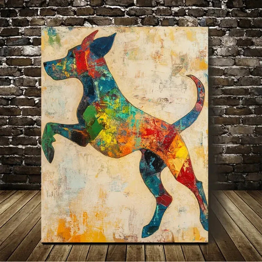Beautiful Abstract Art Running Dog Painting 40x60cm Metal Print Ready to Hang