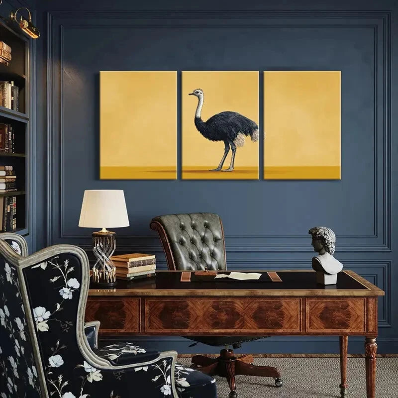 3pcs Ostrich Art Print Wildlife Illustration Metal Print Ready to Hang Art