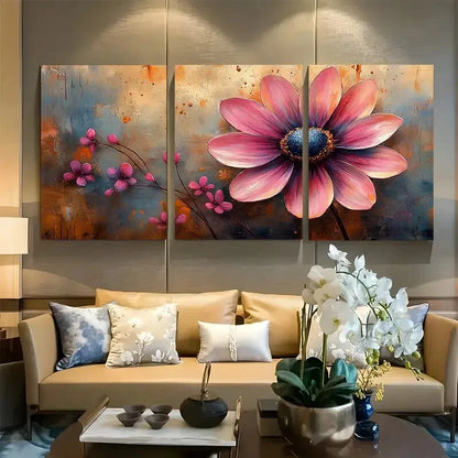 3pcs Vibrant Pink Florals Watercolor Design Metal Print Ready to Hang Art