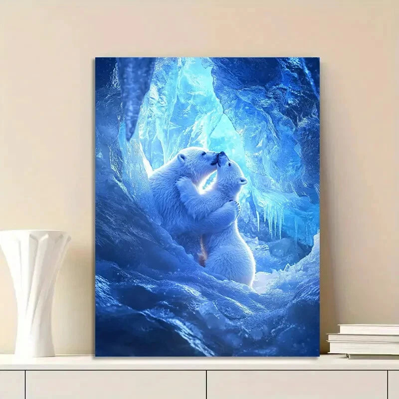 Polar Bear Cub Playing With Its Mother In An Ice 40x60cm Metal Print Ready to Hang