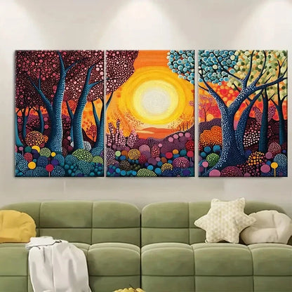 3pcs Yayoi Kusama Dot Forest Sunset Landscape Metal Print Ready to Hang Art