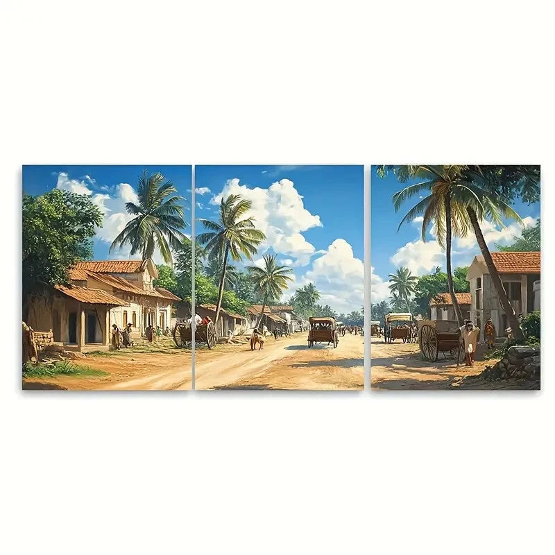 3pcs Tamil Nadu Village Scenery Scenic Prints Metal Print Ready to Hang Art