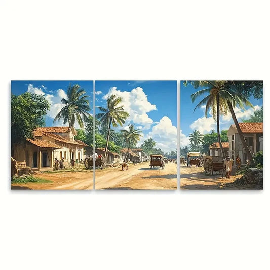 3pcs Tamil Nadu Village Scenery Scenic Prints Metal Print Ready to Hang Art