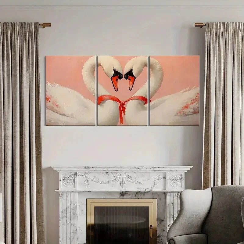 3pcs Elegant Swans Heart Shape Romantic Love Metal Print Ready to Hang Art