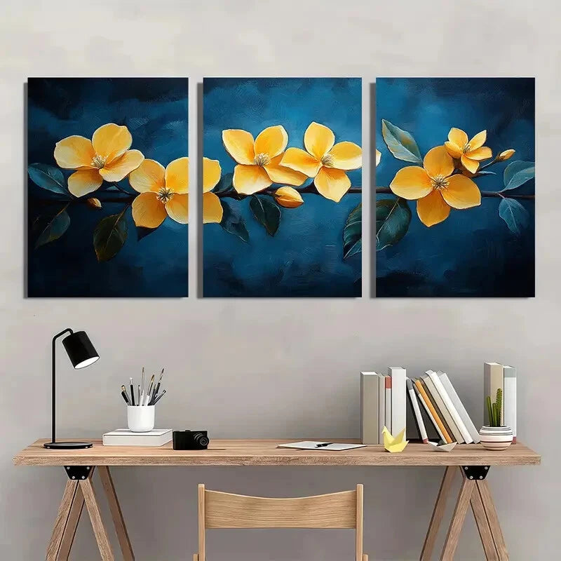 3pcs Vibrant Yellow Jasmine Flower Elegant Floral Metal Print Ready to Hang Art