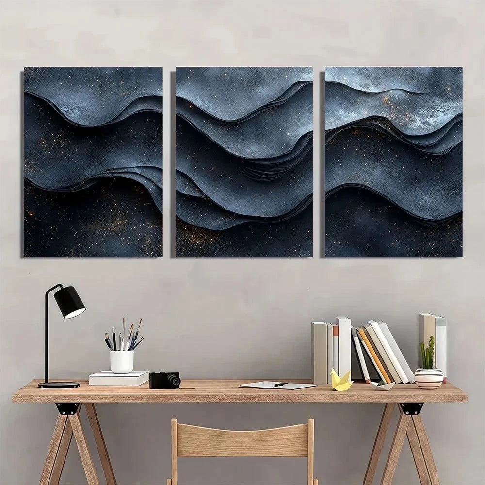 3pcs Abstract Design Black Layered Paper Metal Print Ready to Hang Art