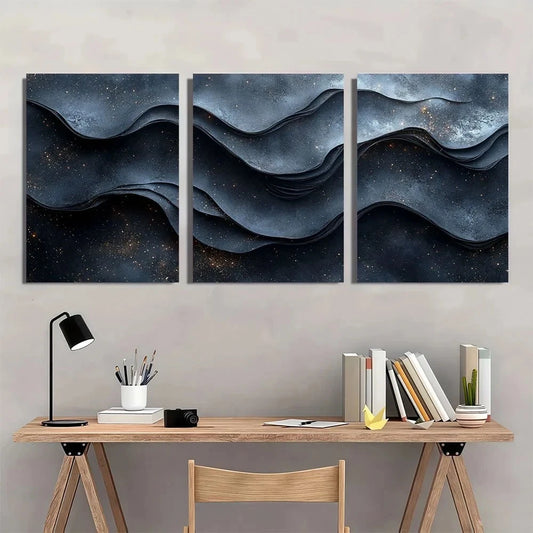 3pcs Abstract Design Black Layered Paper Metal Print Ready to Hang Art