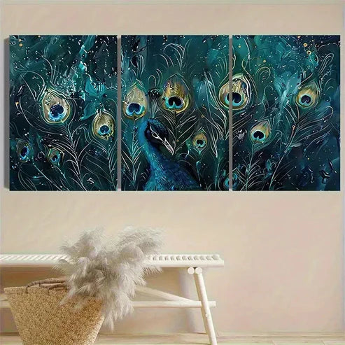 3pcs Peacock Feathers Fantasy Wall Art Set Canvas Unframed - High Quality Print 100% Australian Made Wall Canvas
