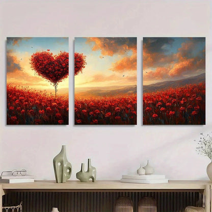 3pcs Heart & Flowers Heartfelt Romantic Spring Metal Print Ready to Hang Art