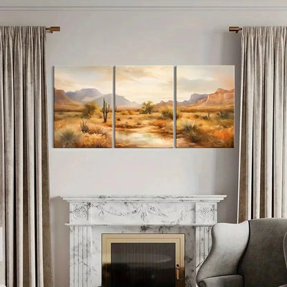 3pcs Desert Landscape Cactus Plant Mountain Range Metal Print Ready to Hang Art