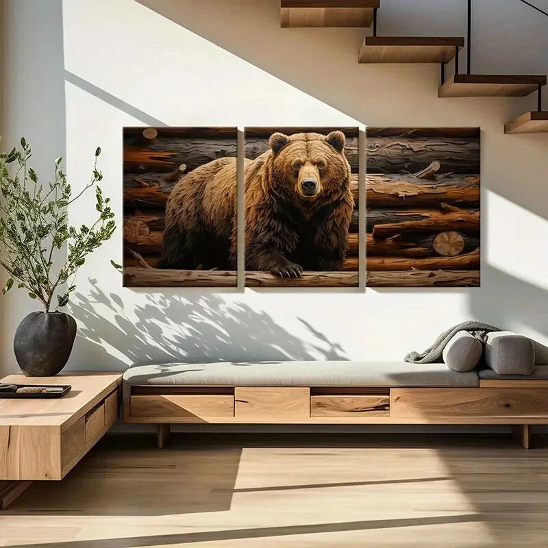 3pcs Bear Woodland Abstract Animal Nature Art Metal Print Ready to Hang Art
