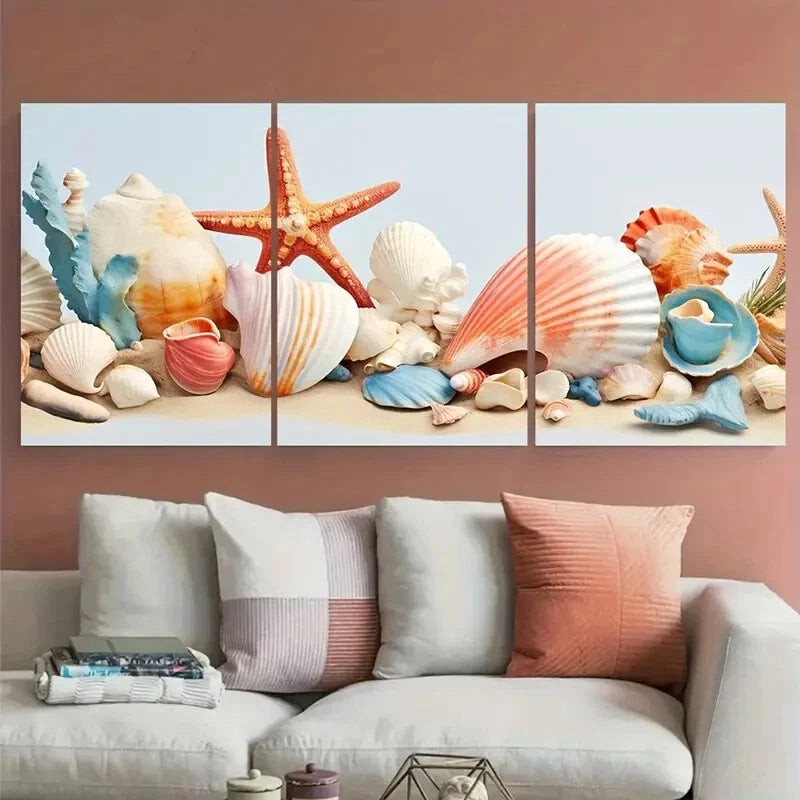 3pcs Minimalist Nautical Seashells Underwater Metal Print Ready to Hang Art