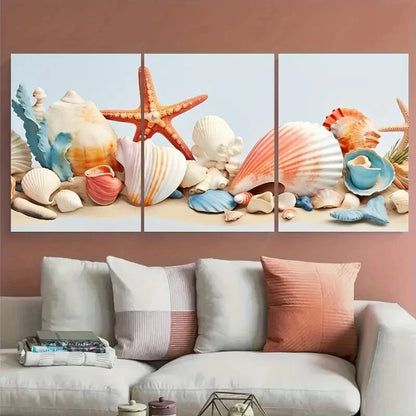 3pcs Minimalist Nautical Seashells Underwater Metal Print Ready to Hang Art