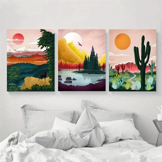3pcs Rocky Mountain & Desert Landscape Metal Print Ready to Hang Art