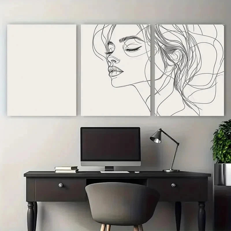 3pcs Minimalist Line Art Woman Female Design Wall Art Set Canvas Framed 40x60cm - High Quality Print 100% Australian Made Wall Canvas Ready to Hang