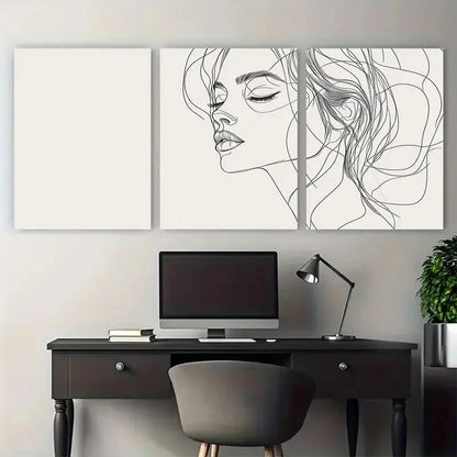 3pcs Minimalist Line Art Woman Female Design Wall Art Set Canvas Framed 40x60cm - High Quality Print 100% Australian Made Wall Canvas Ready to Hang