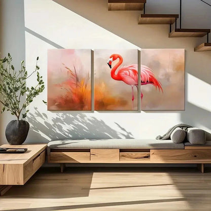 3pcs Pink Flamingo Abstract Animal Art Soft Colors Metal Print Ready to Hang Art