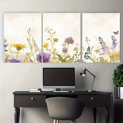 3pcs Soft Tones Wildflowers in Pastel Hues Metal Print Ready to Hang Art