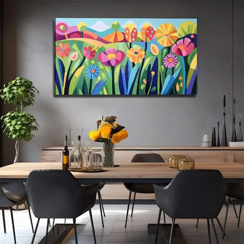 Vibrant Floral Colorful Flowers Wall Art Canvas Office Home Room Framed 120x60cm