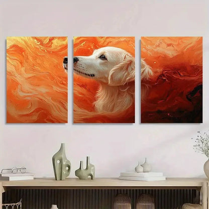 3pcs Vibrant Orange & White Dog Metal Print Ready to Hang Art