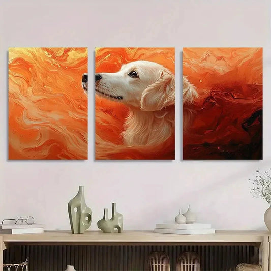 3pcs Vibrant Orange & White Dog Metal Print Ready to Hang Art