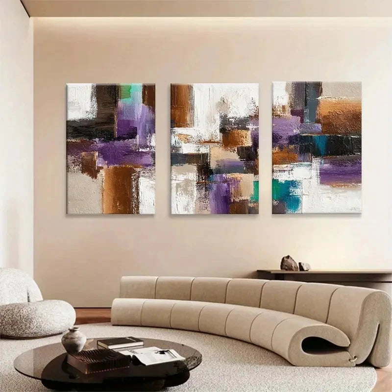 3pcs Textured Layered Block Triptych Metal Print Ready to Hang Art
